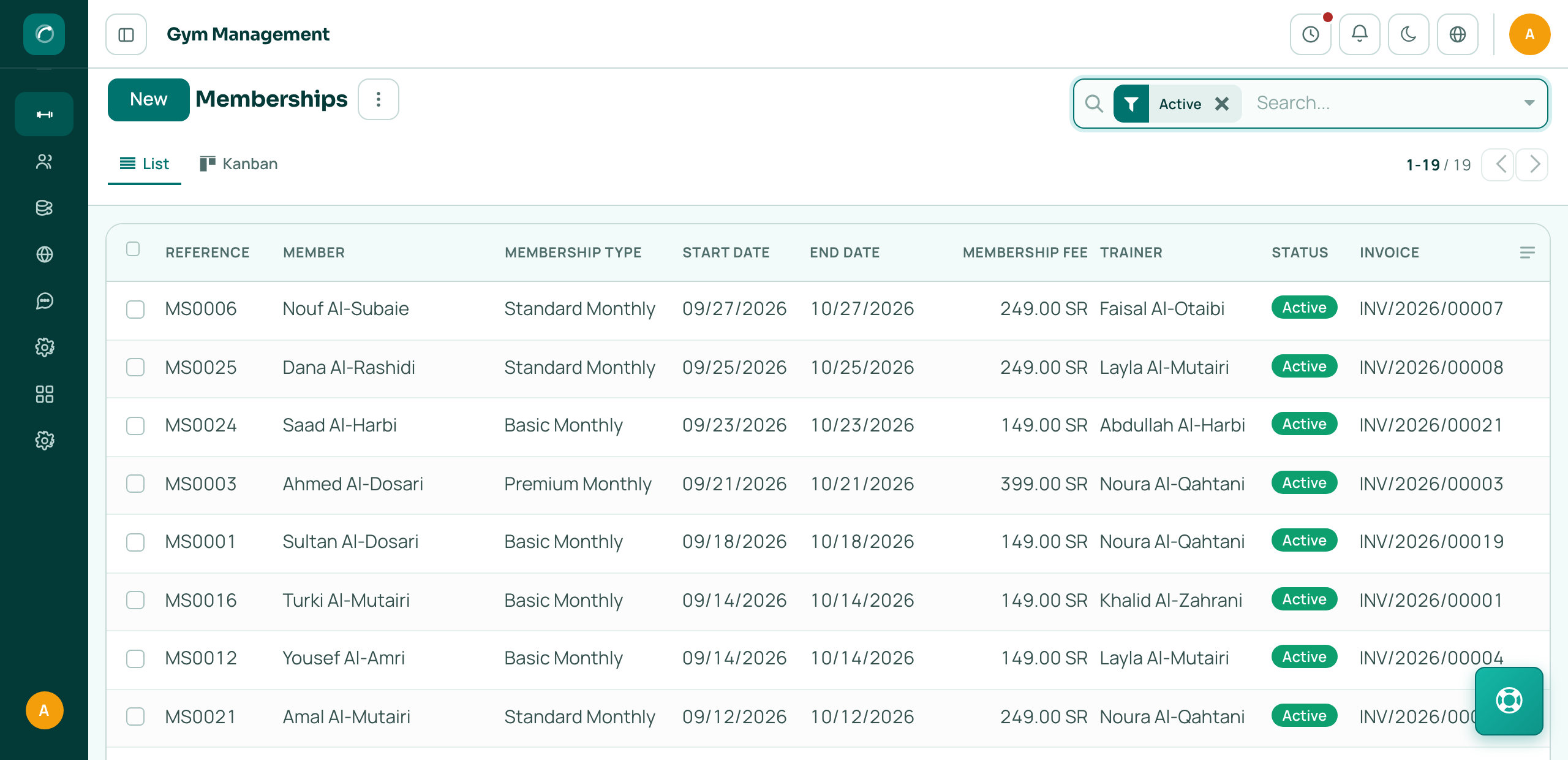 GymCompasor memberships list